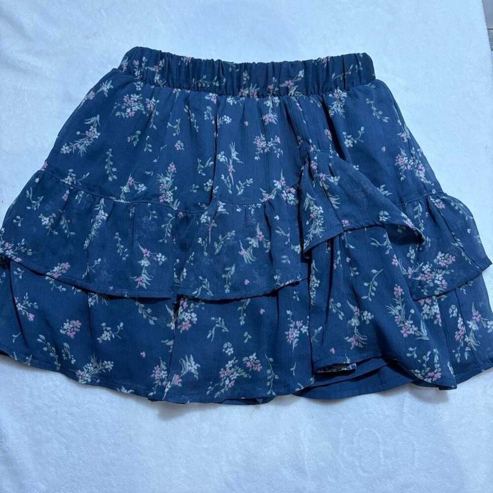 abercrombie kids Blue Floral Ruffle Skirt